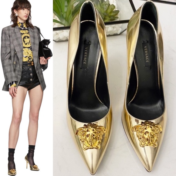 SOLD ✘ Versace Medusa Palazzo Gold High Heels - Picture 5 of 12